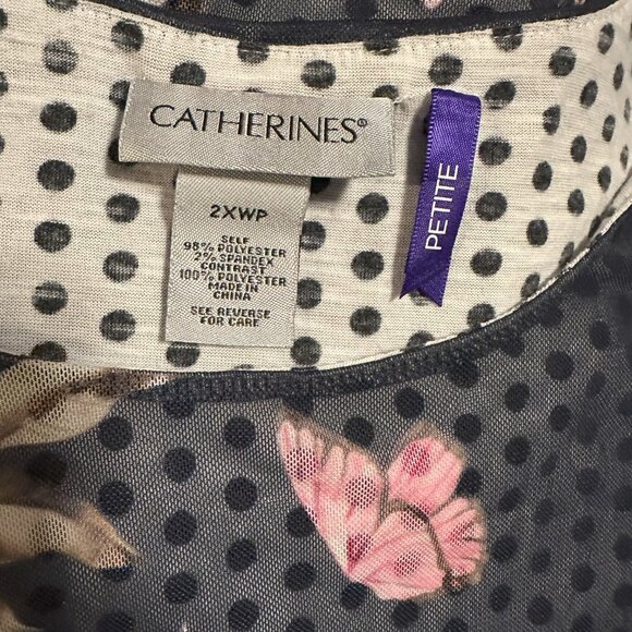 Catherine's Floral Polka Dot Shirt Top Size 2XWP Sheer Short Sleeve - Picture 4 of 4